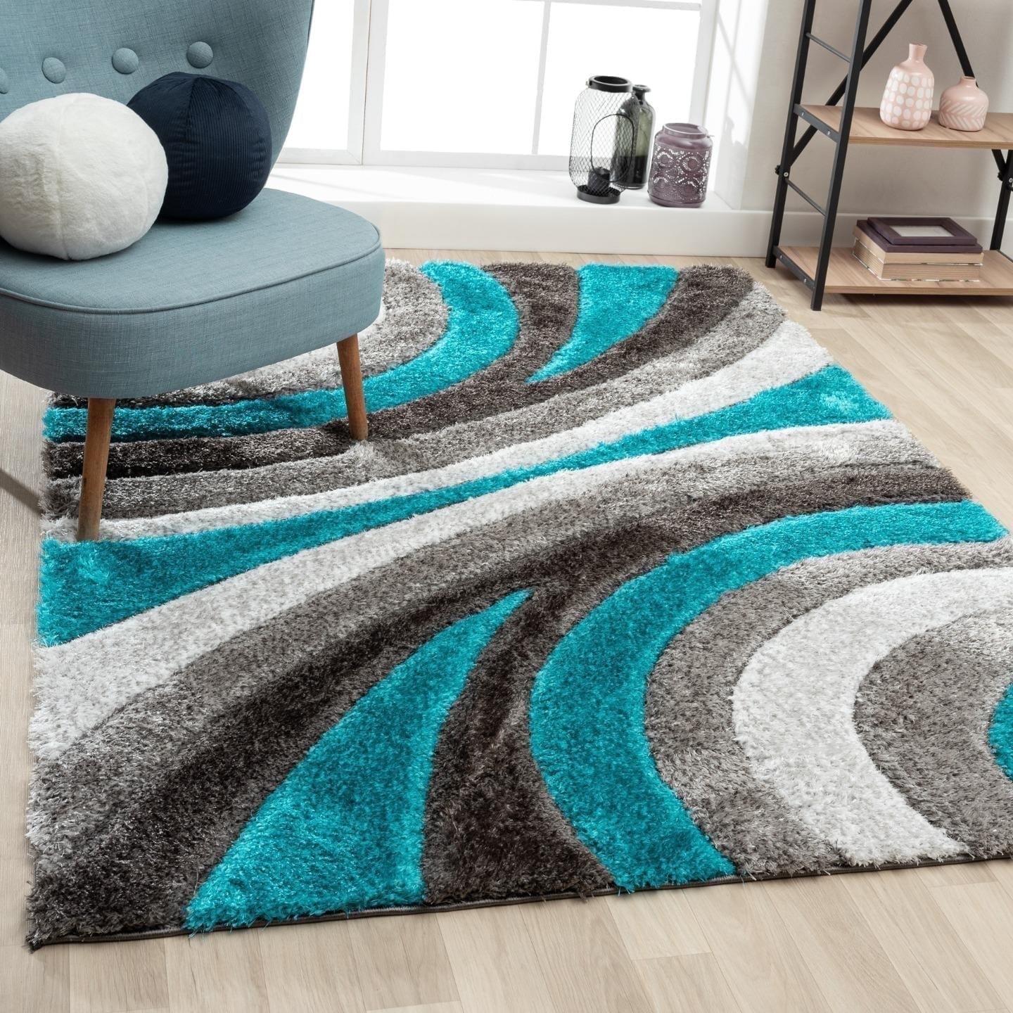 Luxe Weavers Modern Shag Geometric Area Rug, Turquoise 5x7