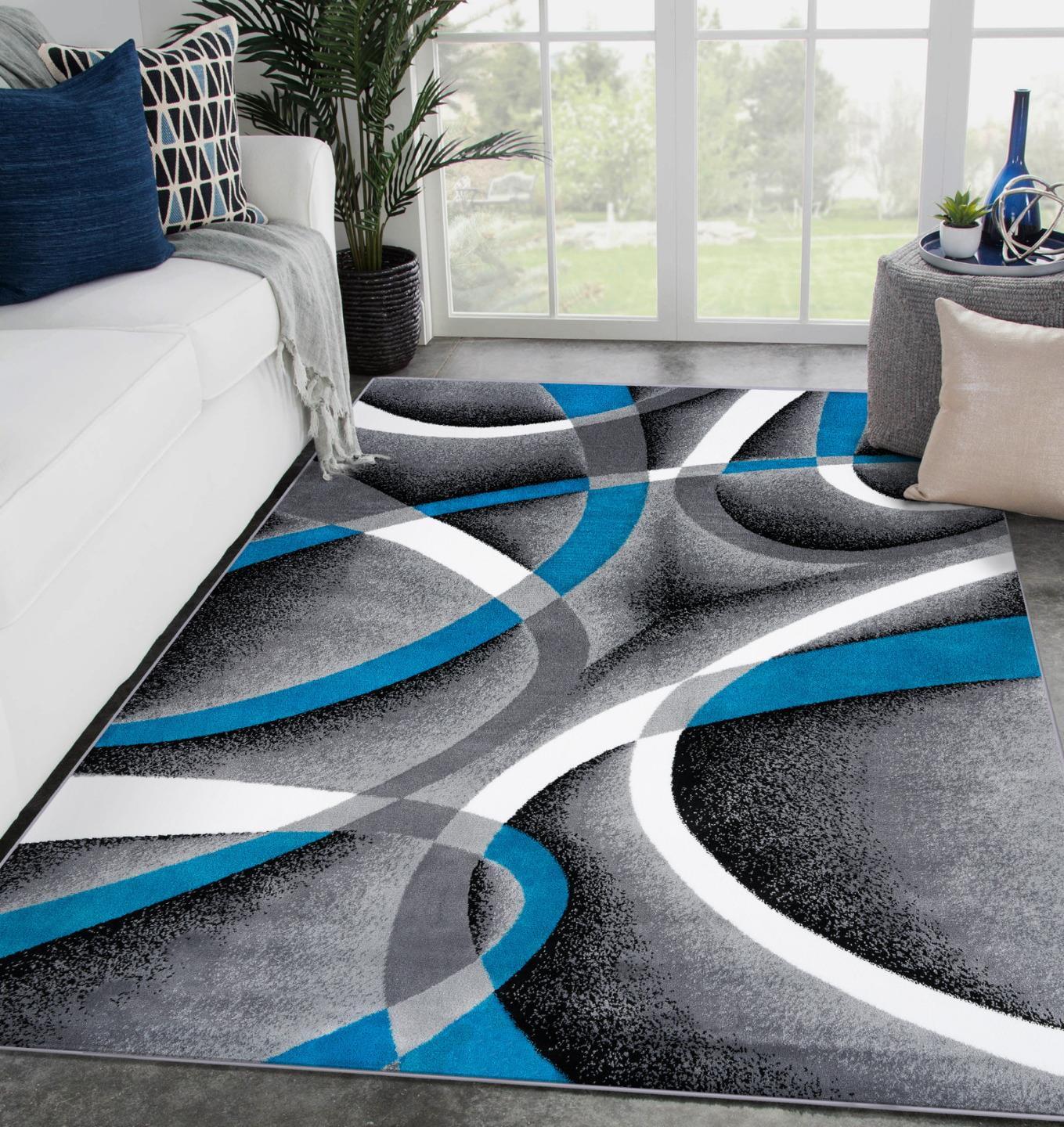 Turquoise and Gray Abstract Geometric Area Rug 2' x 7'