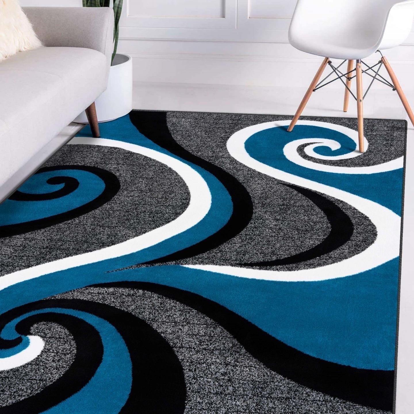 Luxe Weavers Contemporary Abstract Geometric Swirl Area Rug, Turquoise 4x5