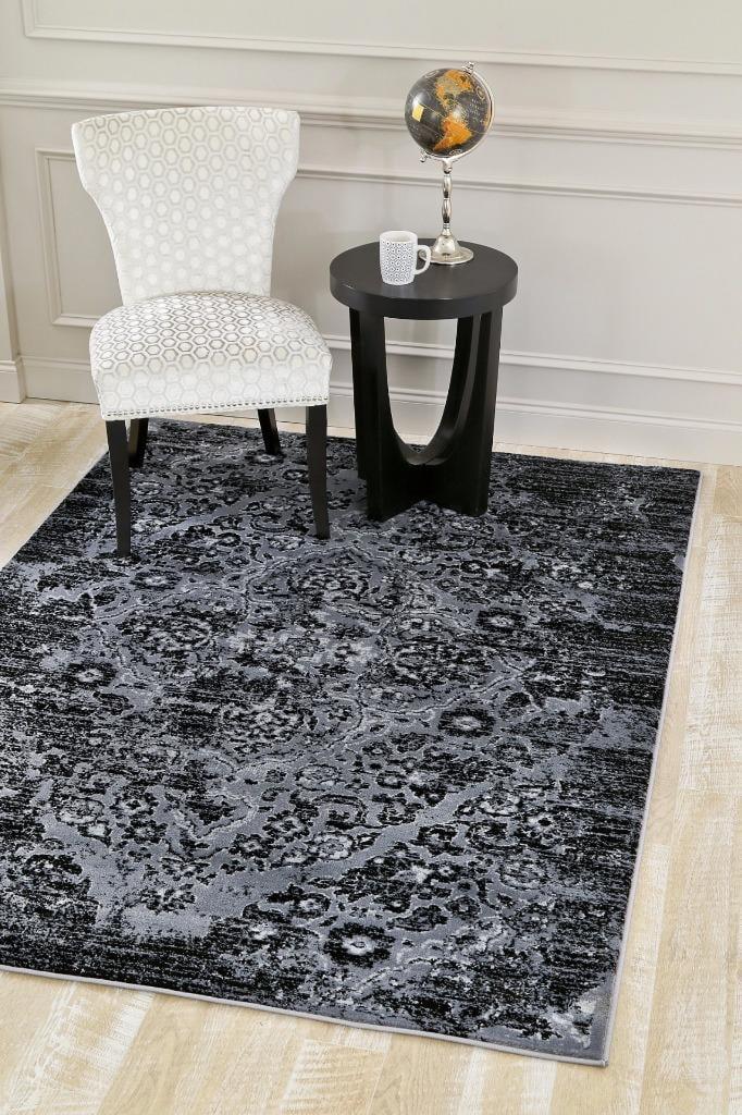 Elegant Gray 5' x 7' Distressed Oriental Synthetic Area Rug