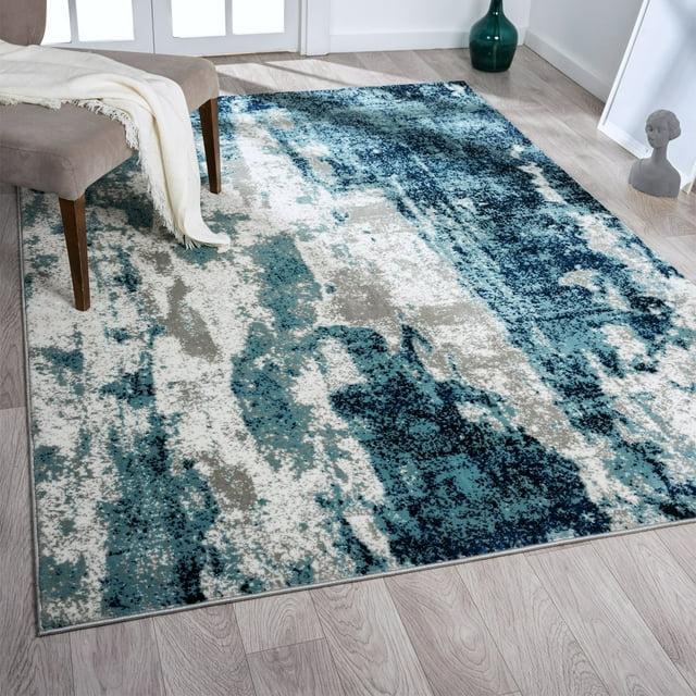 Luxe Weavers Modern Abstract Art Light Blue 4x5 Area Rug