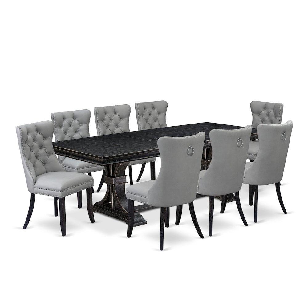Luxe by East West Furniture 9 piece kitchen table set a dinner table and 8 Faux Leather dining Chairs