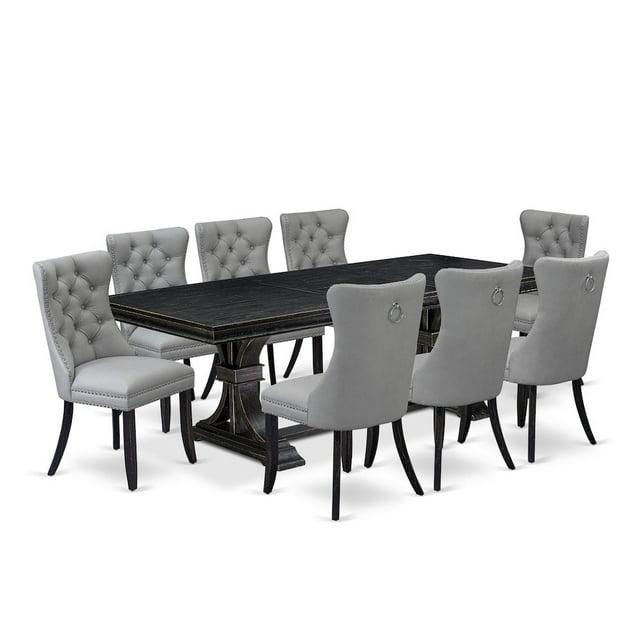 Luxe by East West Furniture 9 piece kitchen table set a dinner table and 8 Faux Leather dining Chairs