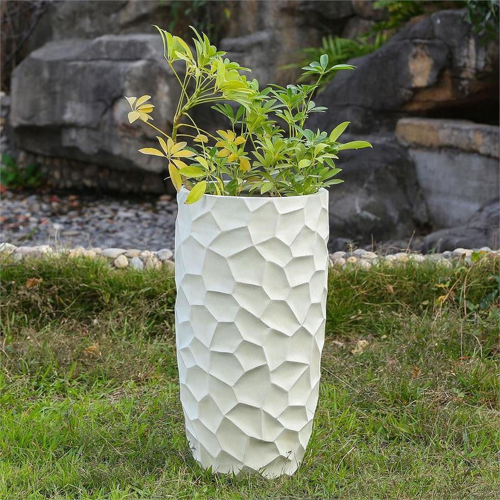 Elegant White Geometric 22" MgO Round Planter for Indoor & Outdoor