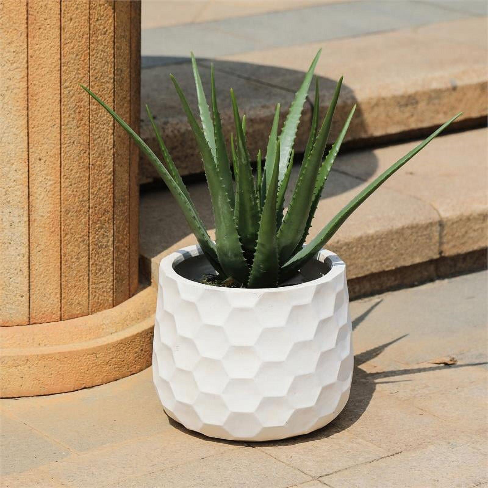 Matte White Geo-Design 12.2" MgO Round Planter for Indoor & Outdoor