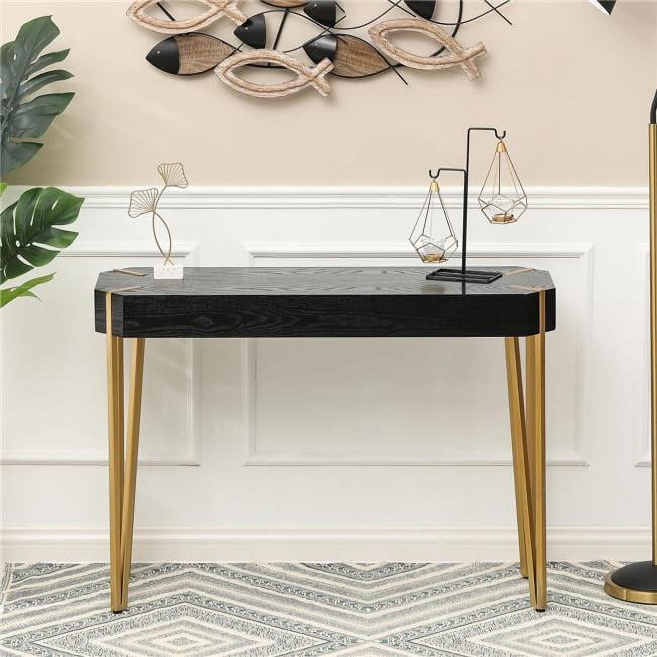 Modern Black Wood and Gold Metal 45'' Console Table with Storage