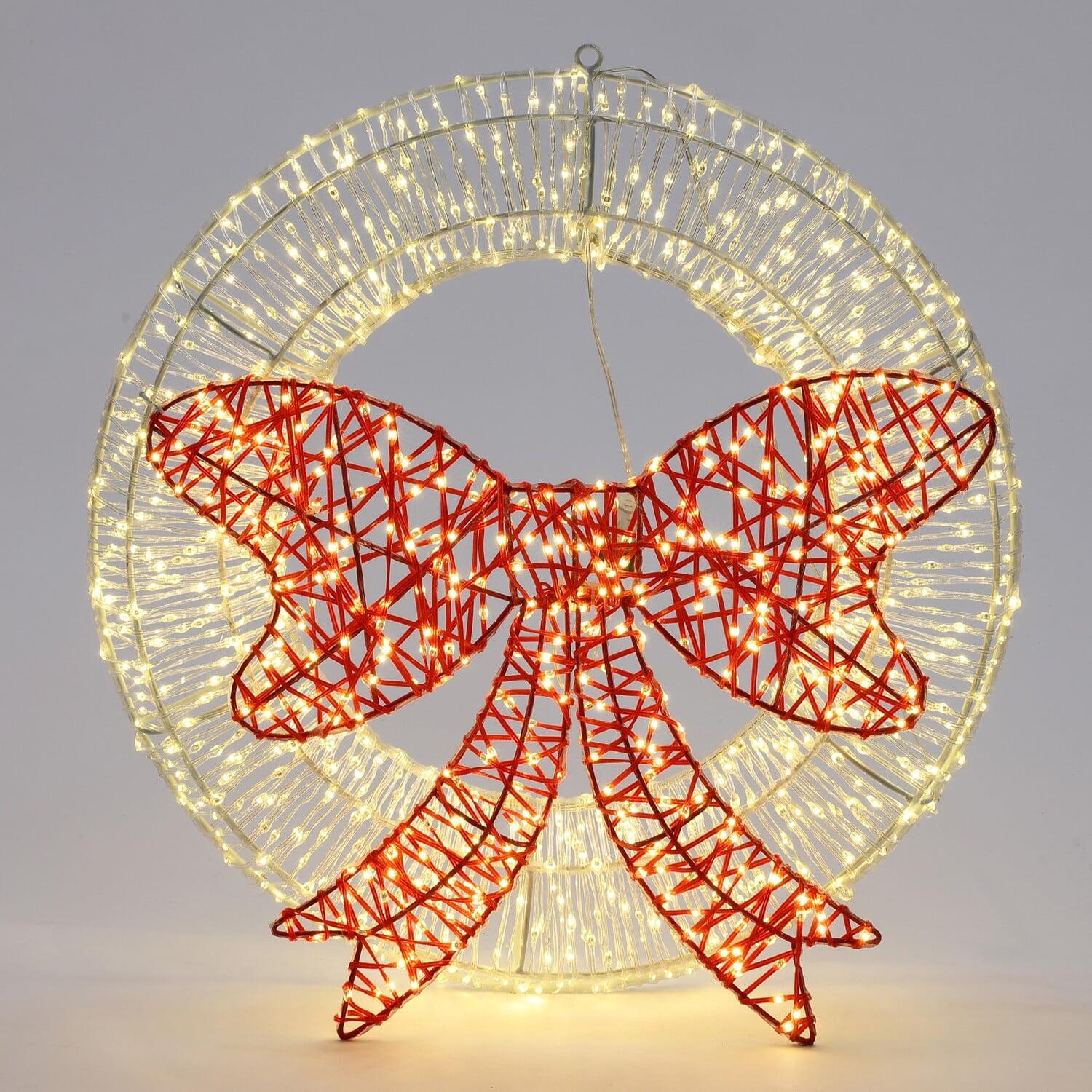 1.6-Foot Gold LED Christmas Wreath with Red Light Bow