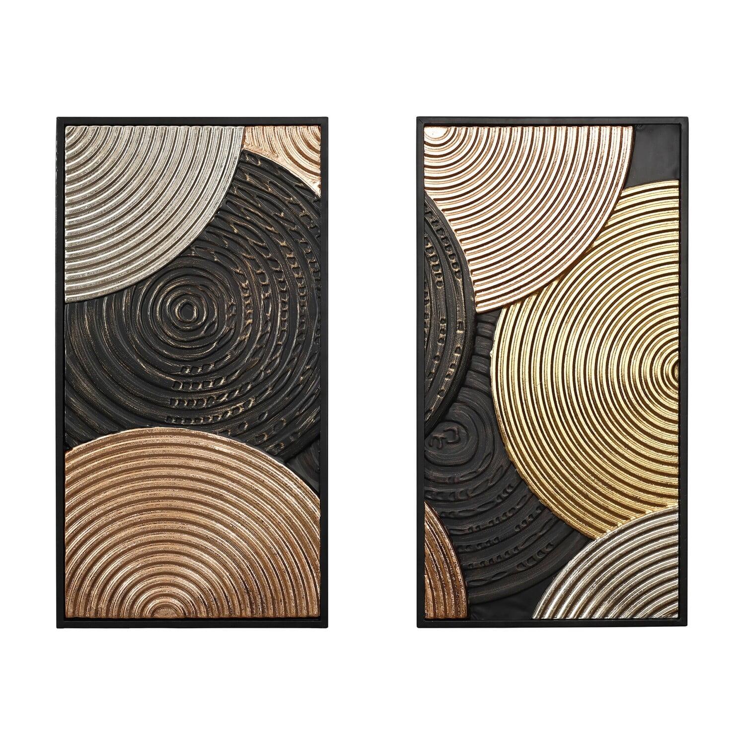 LuxenHome 2-Pc Earth Tone Circles Abstract Rectangular Metal Wall Decor Set Multicolored