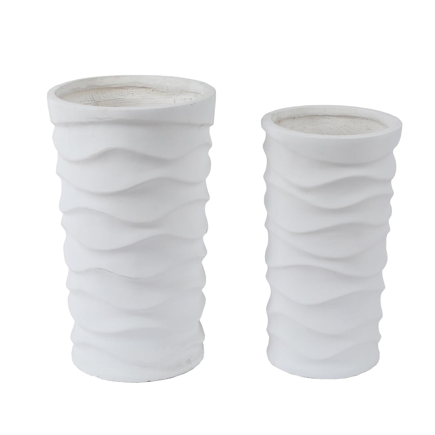 LuxenHome Set of 2 White Waves Tall Round MgO Planters