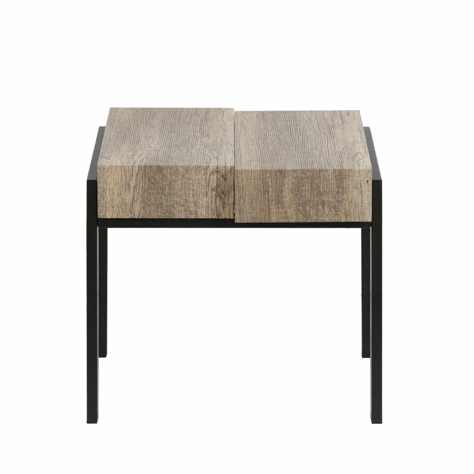 Rustic Oak & Black Metal Dual-Tier End Table