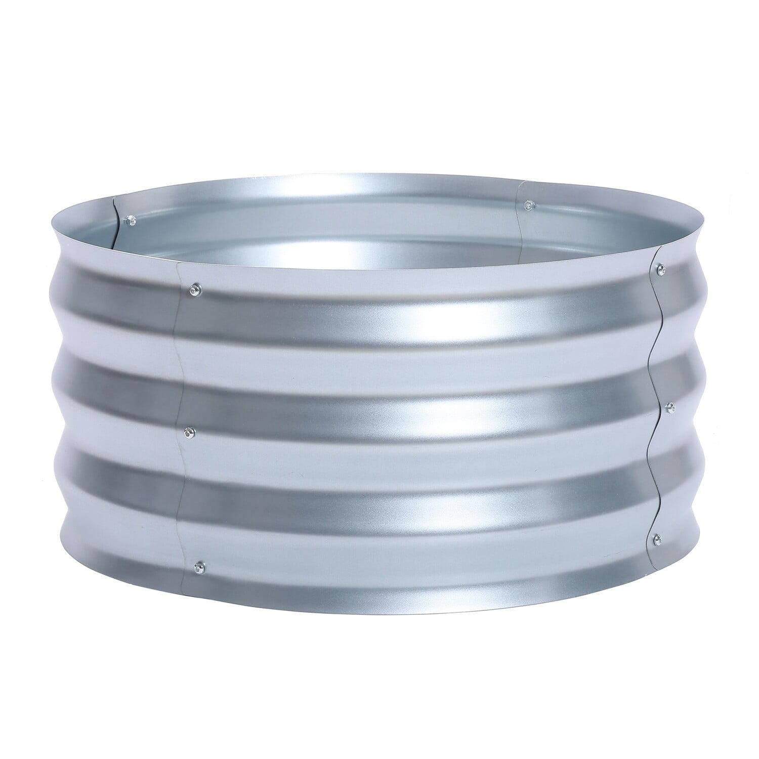 LuxenHome 2ft Round Galvanized Metal Raised Garden Bed Planter Silver