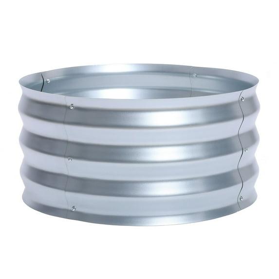 LuxenHome 2ft Round Galvanized Metal Raised Garden Bed Planter Silver