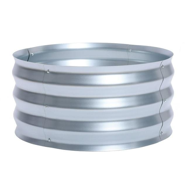LuxenHome 2ft Round Galvanized Metal Raised Garden Bed Planter Silver
