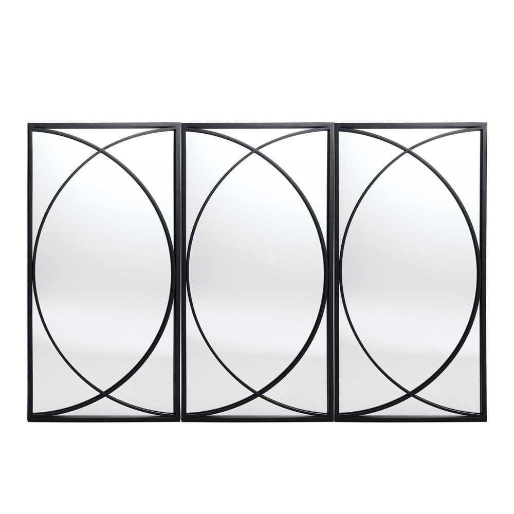 LuxenHome 3-Piece Black Metal Rectangular Wall Mirror Set