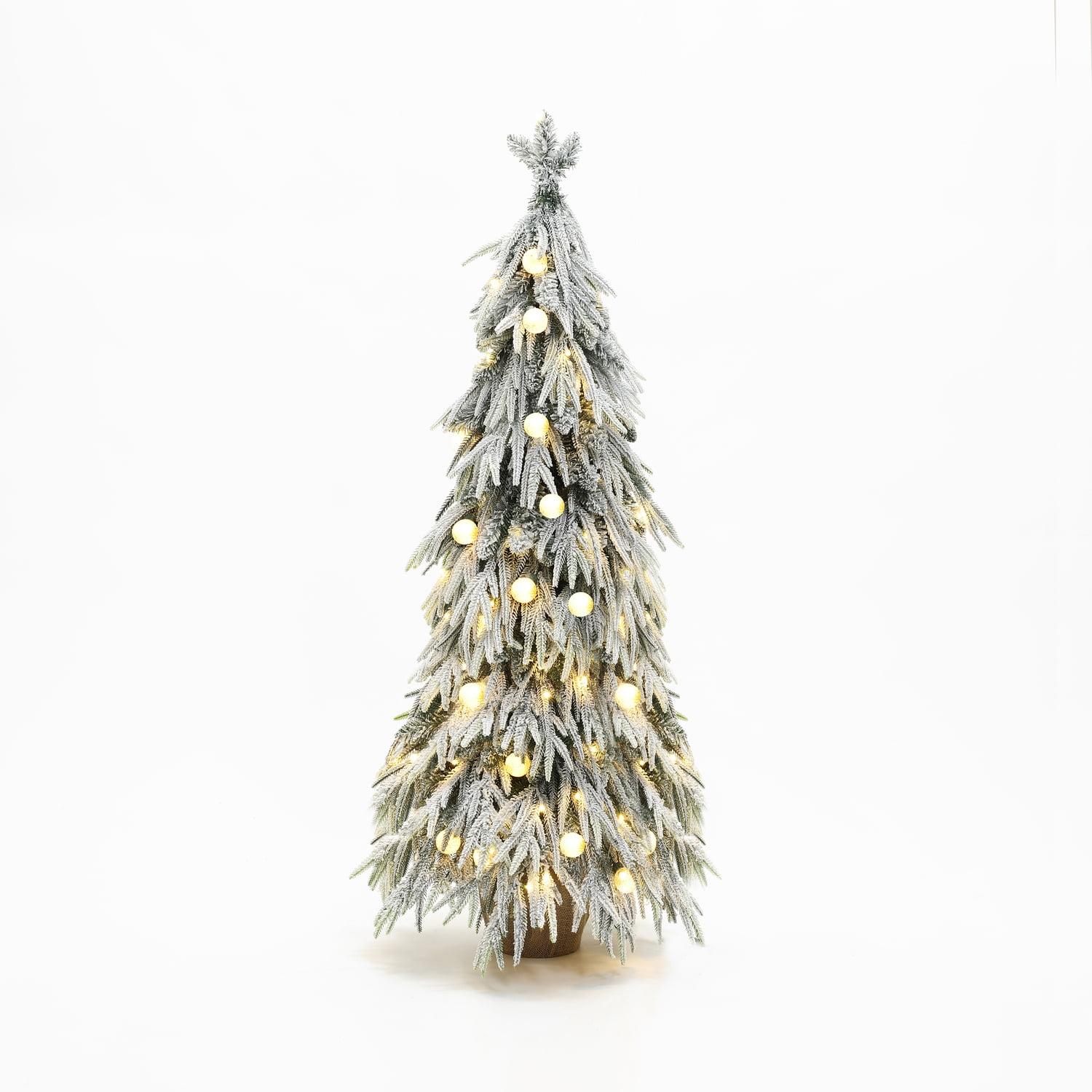 4.5-Foot White Snow-Flocked Fir Christmas Tree with Lights