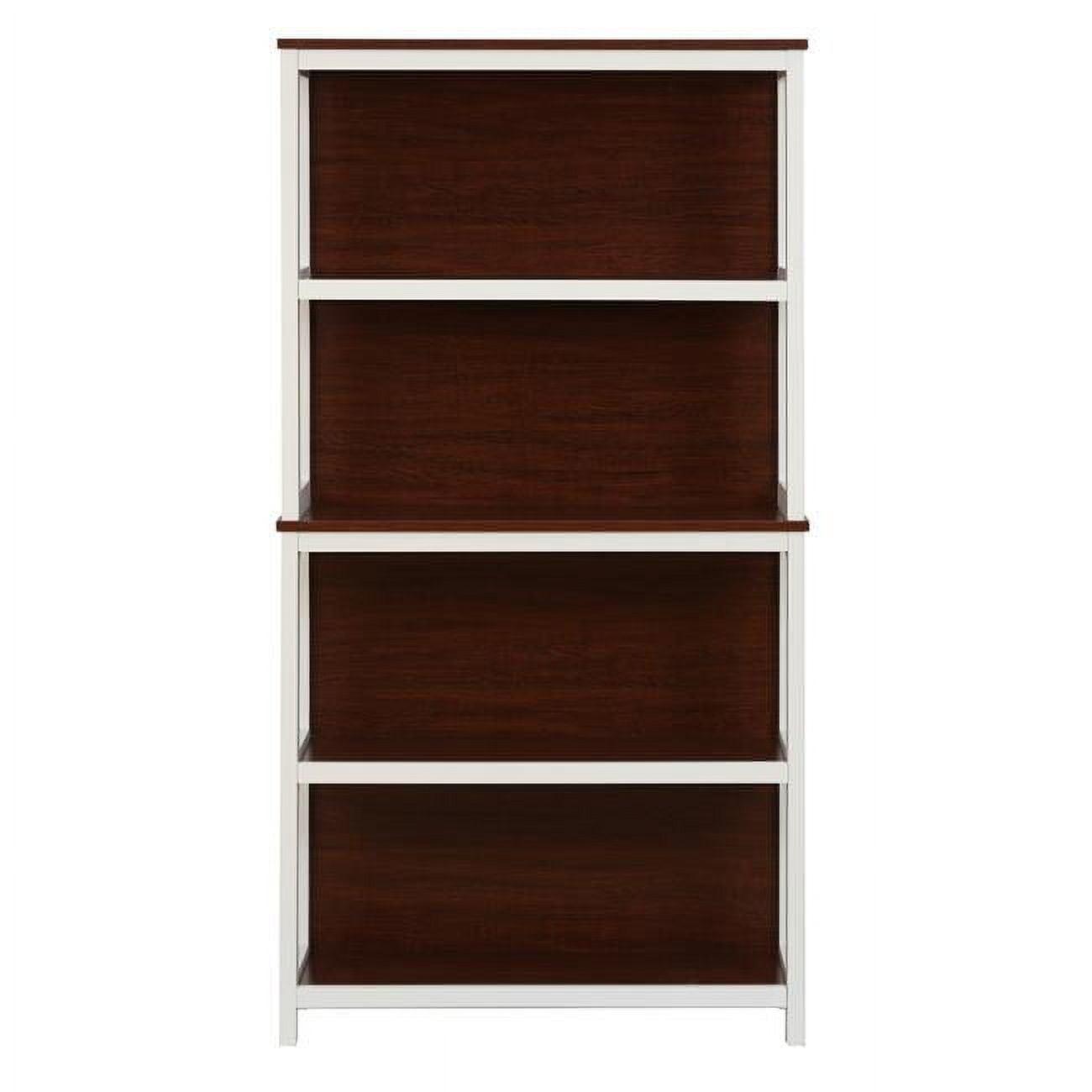 Cherry and White Tall 4-Shelf Wood Bookcase