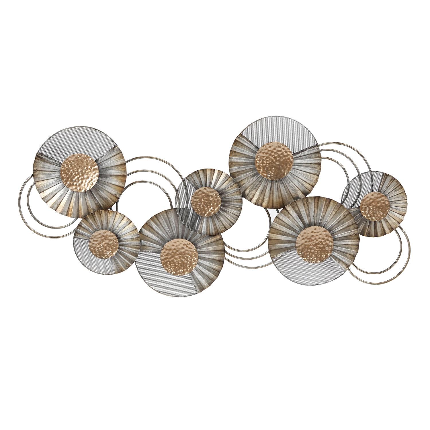 LuxenHome 47" W Distressed Metal Modern Flower Wall Decor Gray