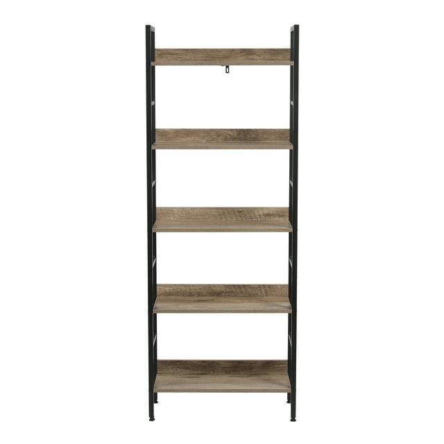 LuxenHome 5-Shelf 63" H x 23.62" W Wood and Metal Etagere Bookcase Brown