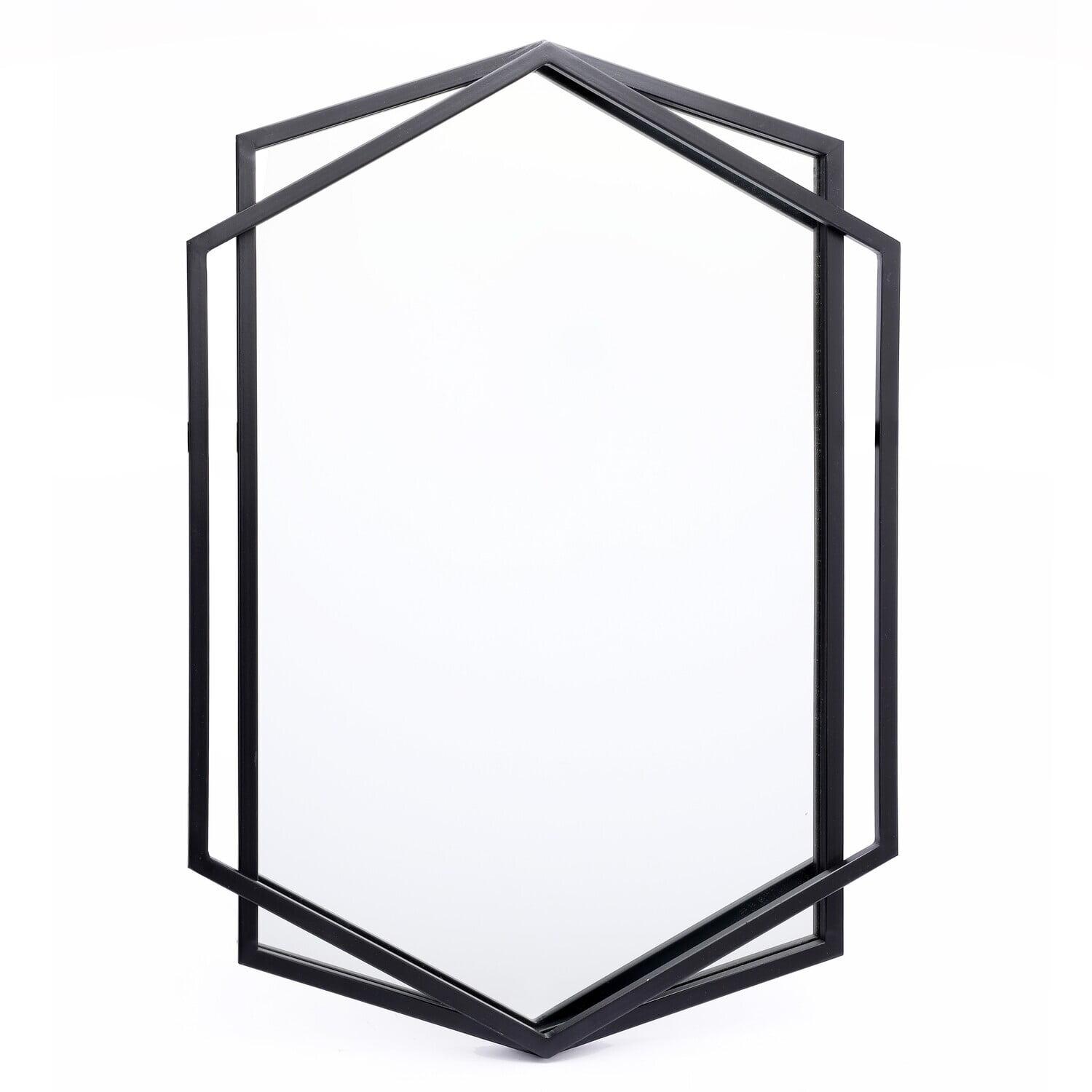 Hexagonal Black Metal Frame Rectangular Wall Mirror