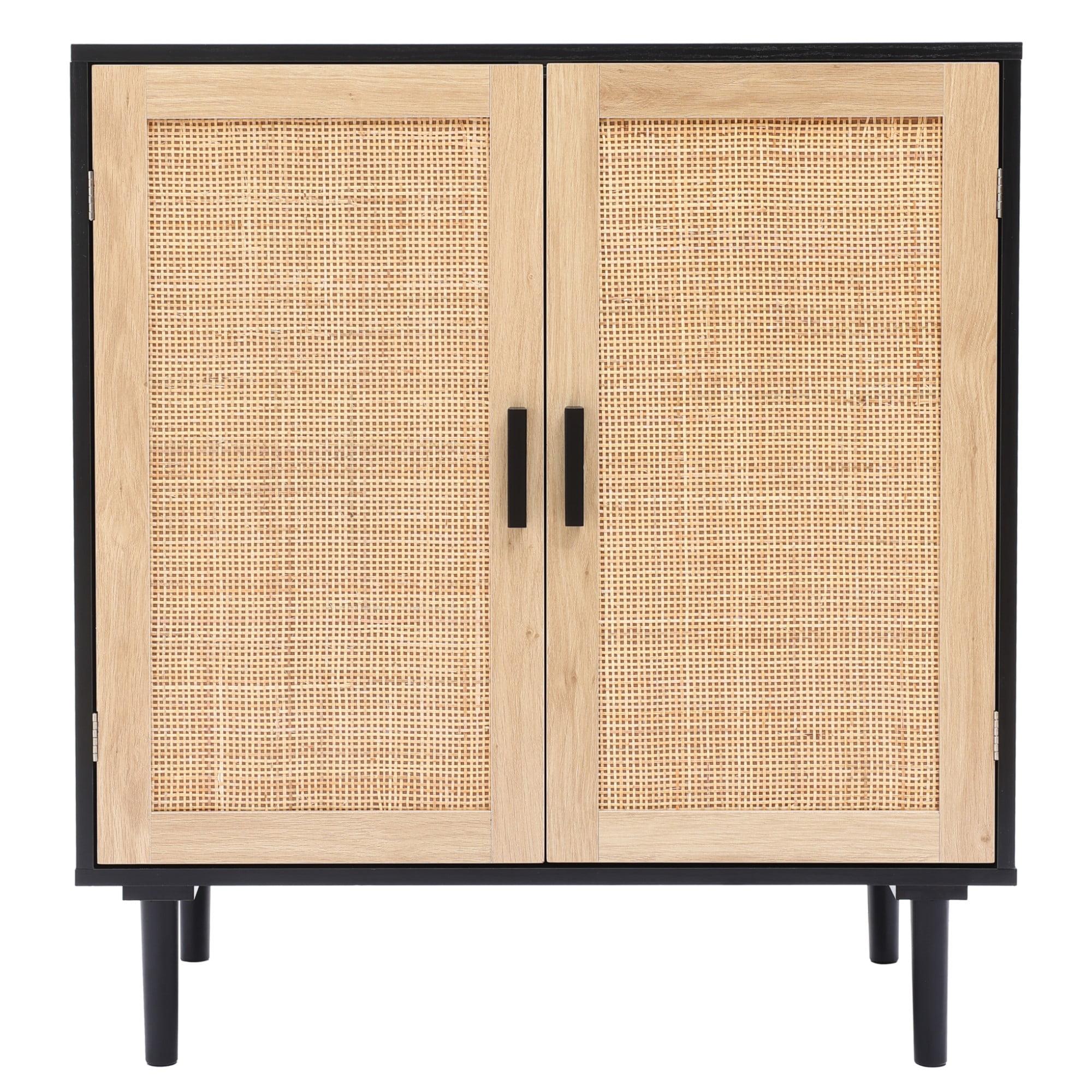 LuxenHome Black and Brown Wood 2-Door Storage Cabinet