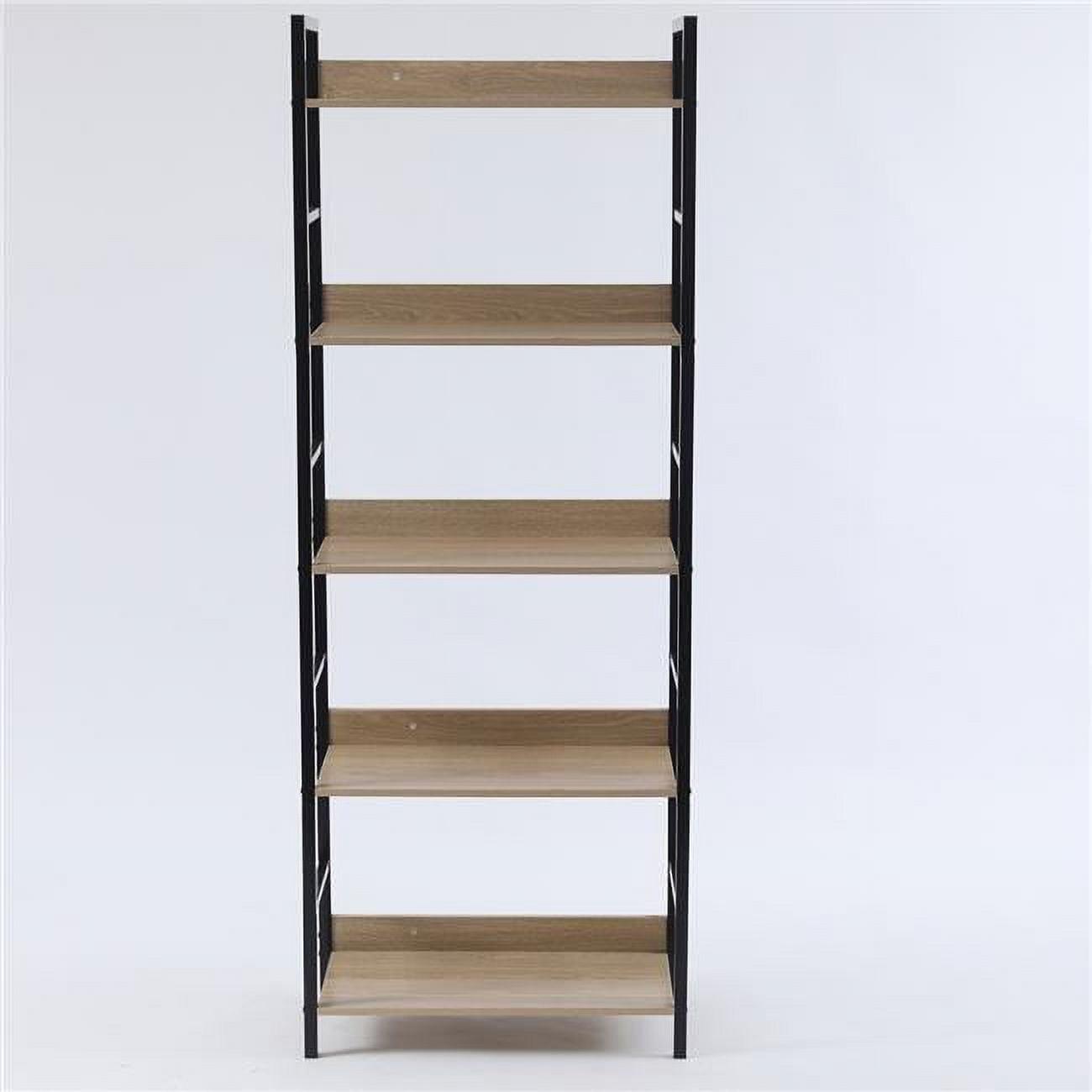 Industrial Black Metal and Wood 5-Shelf Etagere Bookcase