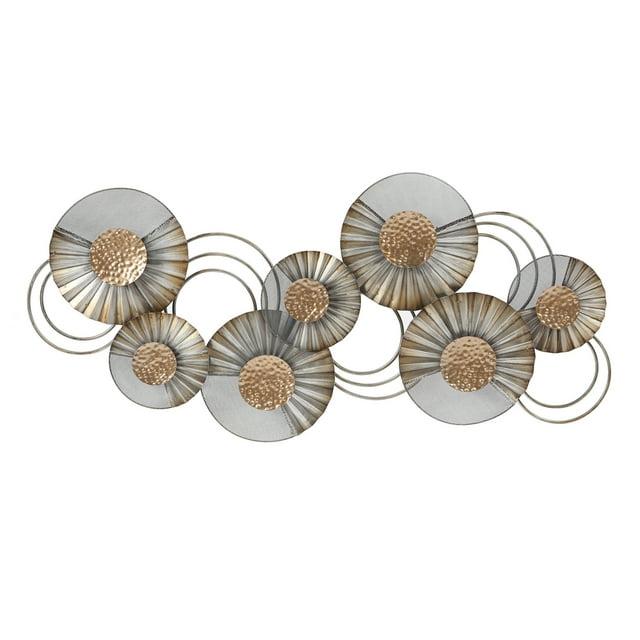 LuxenHome 47" W Distressed Metal Modern Flower Wall Decor Gray