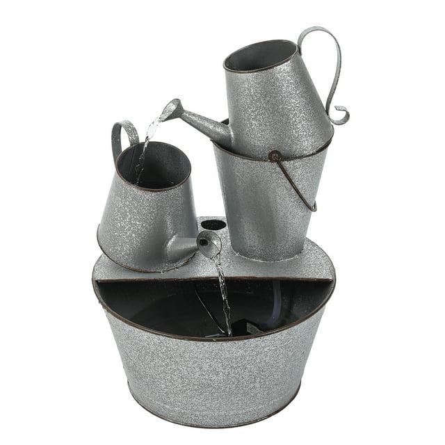 LuxenHome Farmhouse Rustic Metal Pitcher Outdoor Fountain Silver