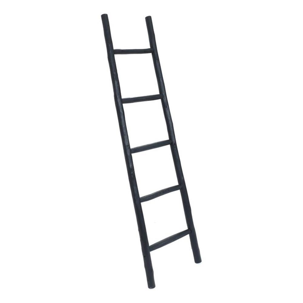 LuxenHome Rustic Black Wood 5Ft Blanket Ladder