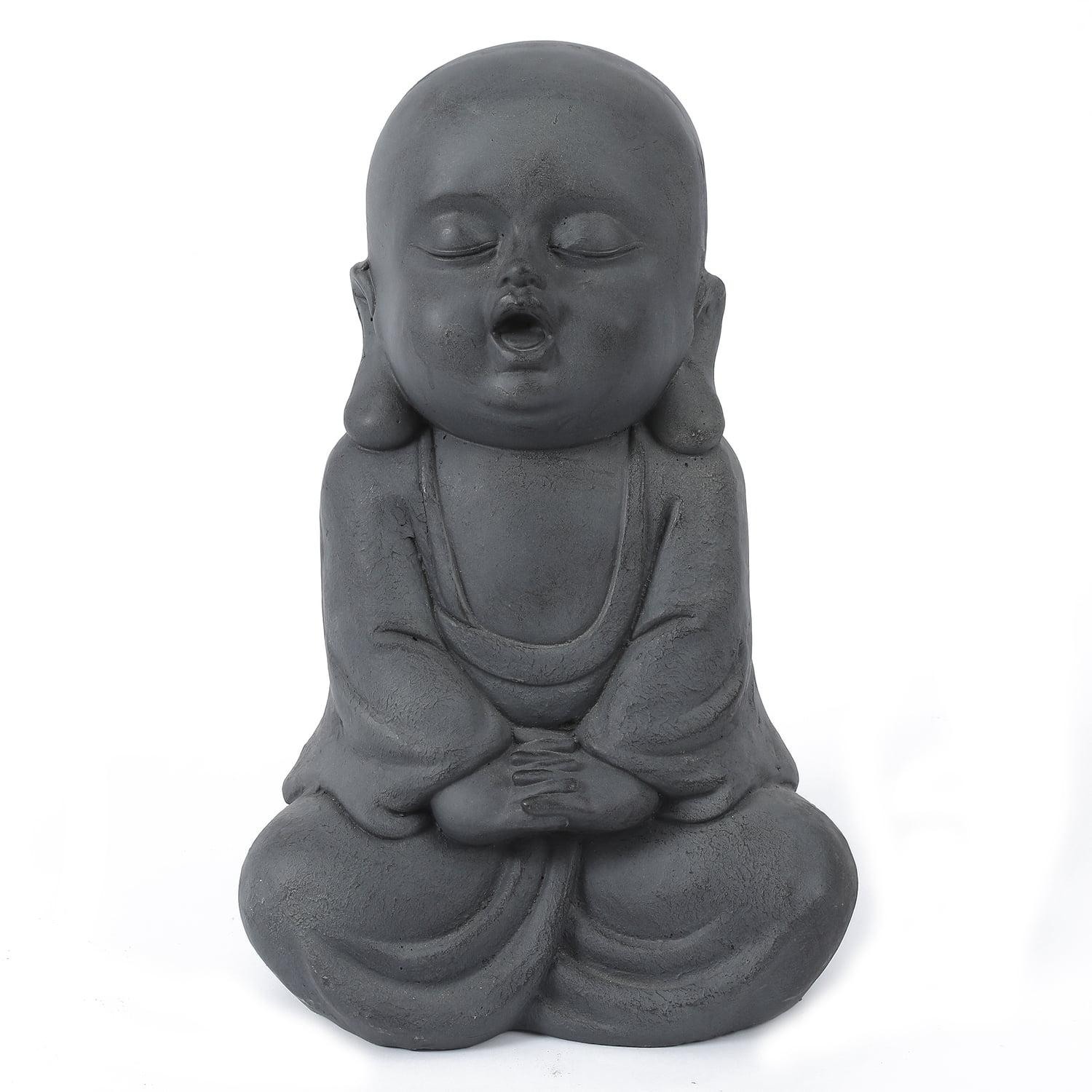 LuxenHome 16.3" LuxenHome Gray MgO Meditating Buddha Garden Statue