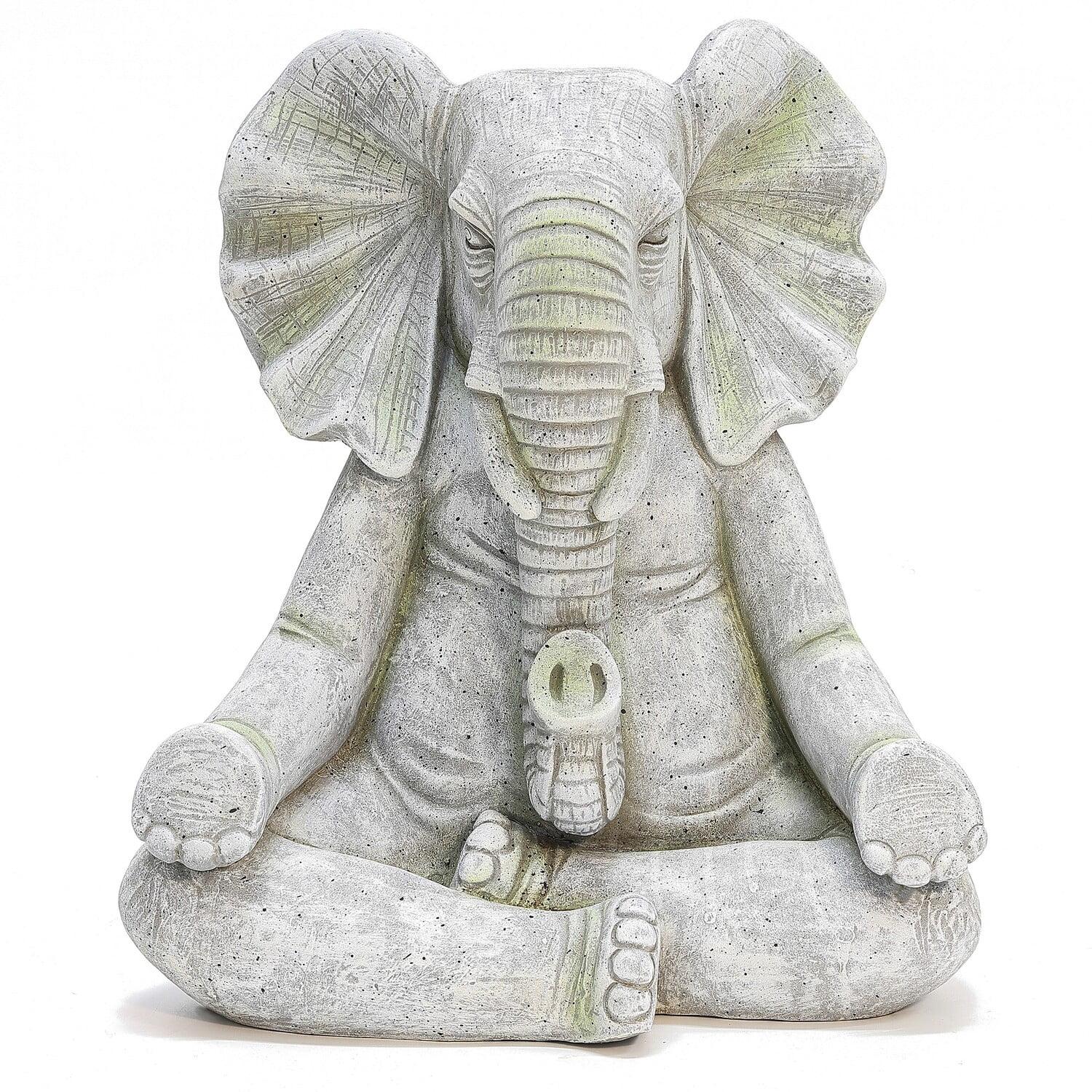 LuxenHome 16.93" LuxenHome Gray MgO Meditating Elephant Statue