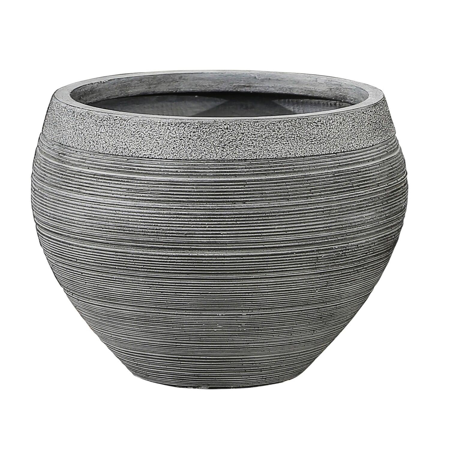 LuxenHome Gray Pottery-Style 11.75-inch Round MgO Planter