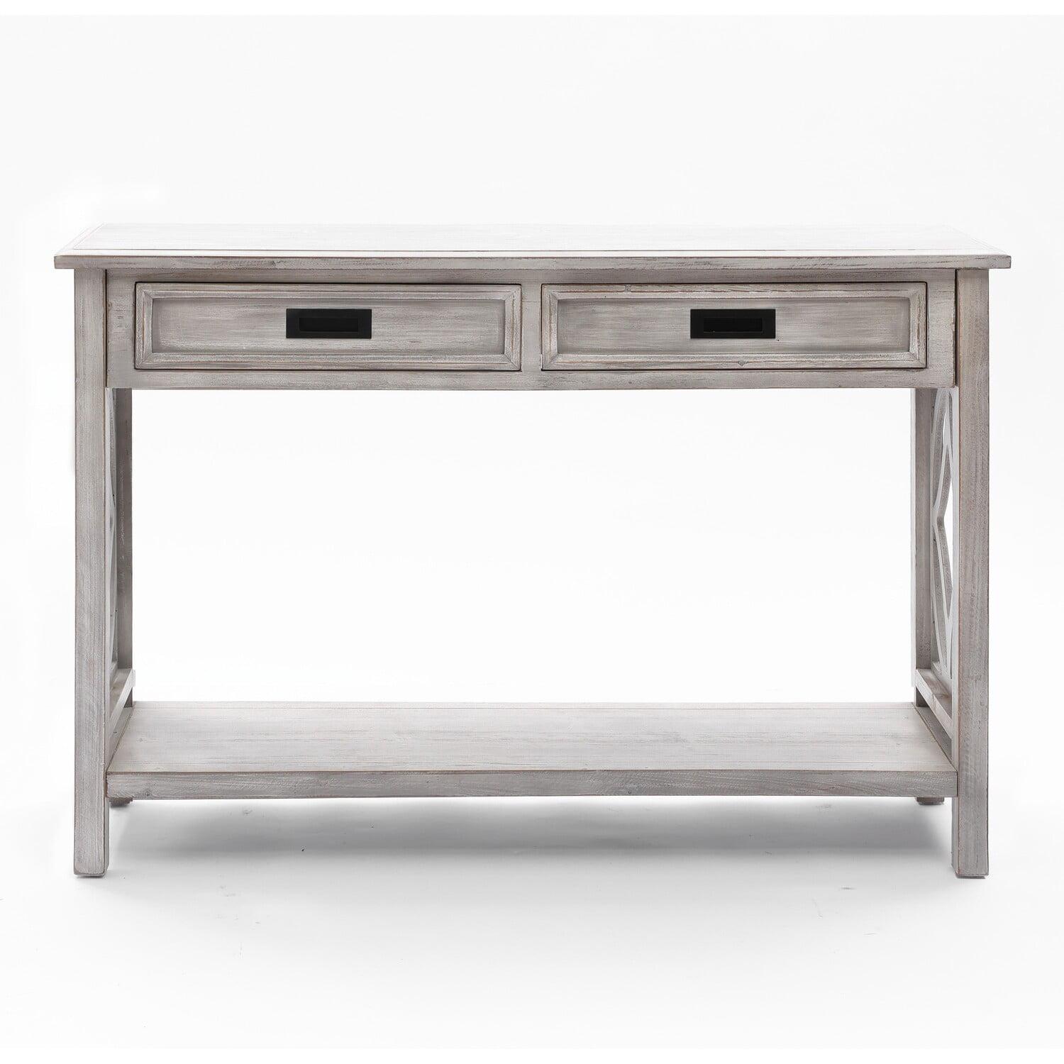 Gray Wood Console Table with Storage and Shelf