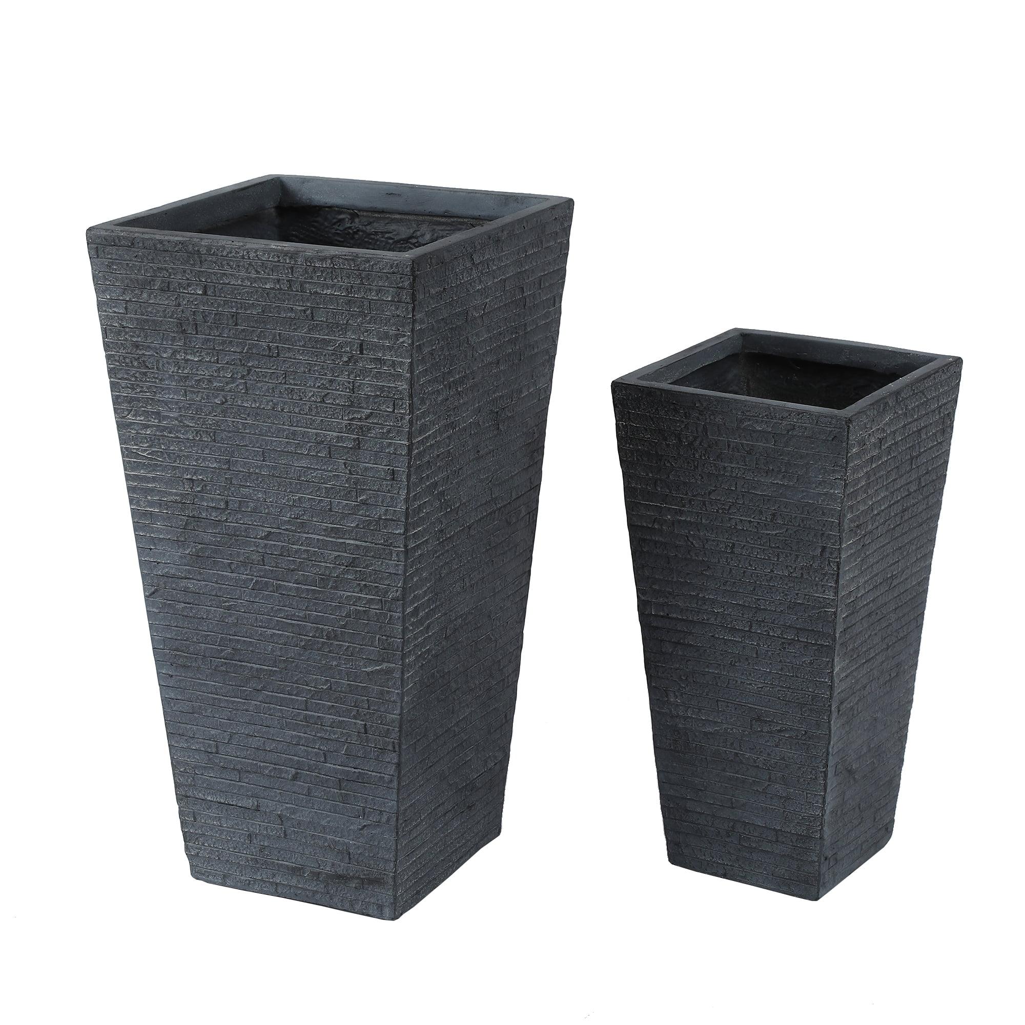 LuxenHome Set of 2 Gray Tall Tapered Square MgO Planter