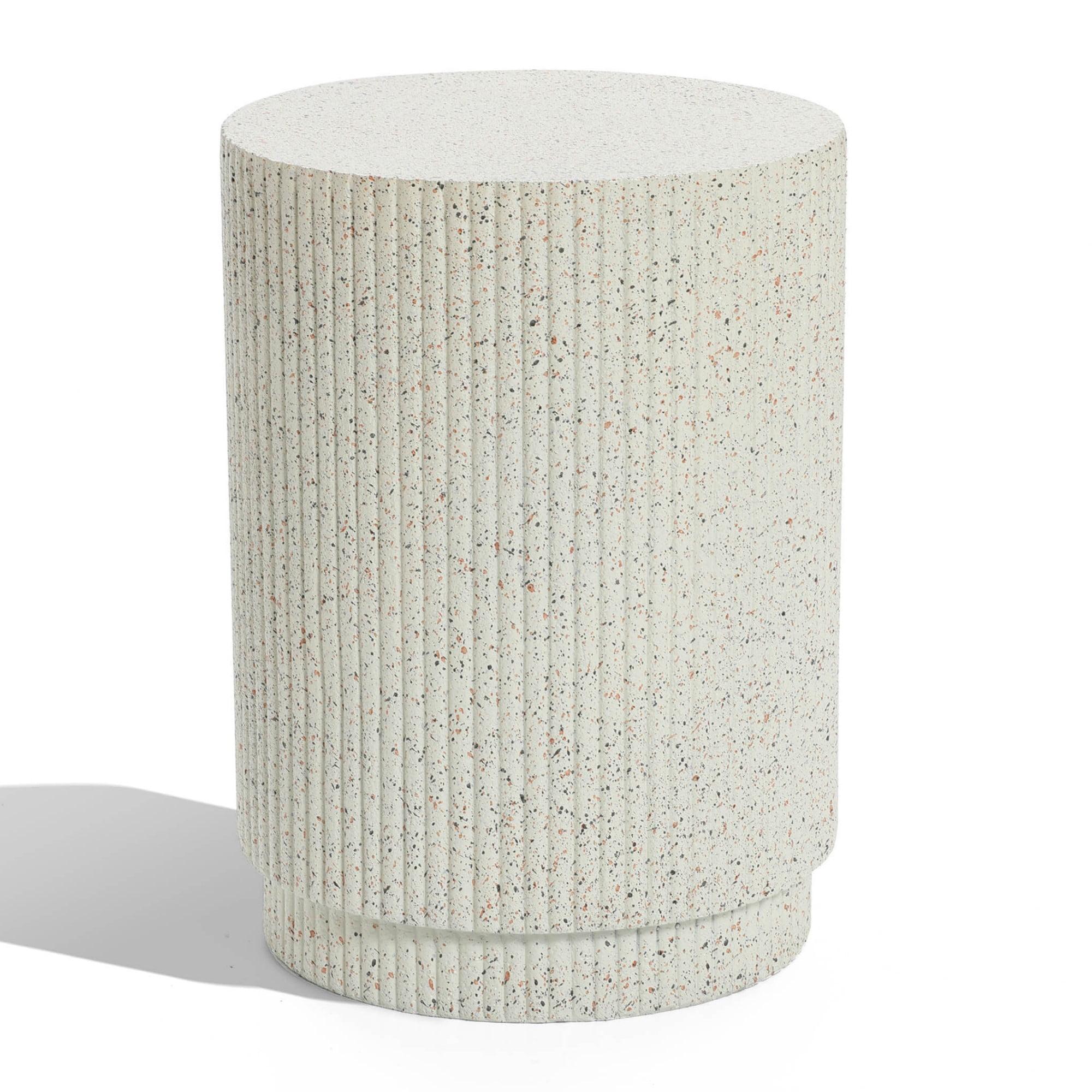 LuxenHome Ivory White Cement Round Outdoor Side Table
