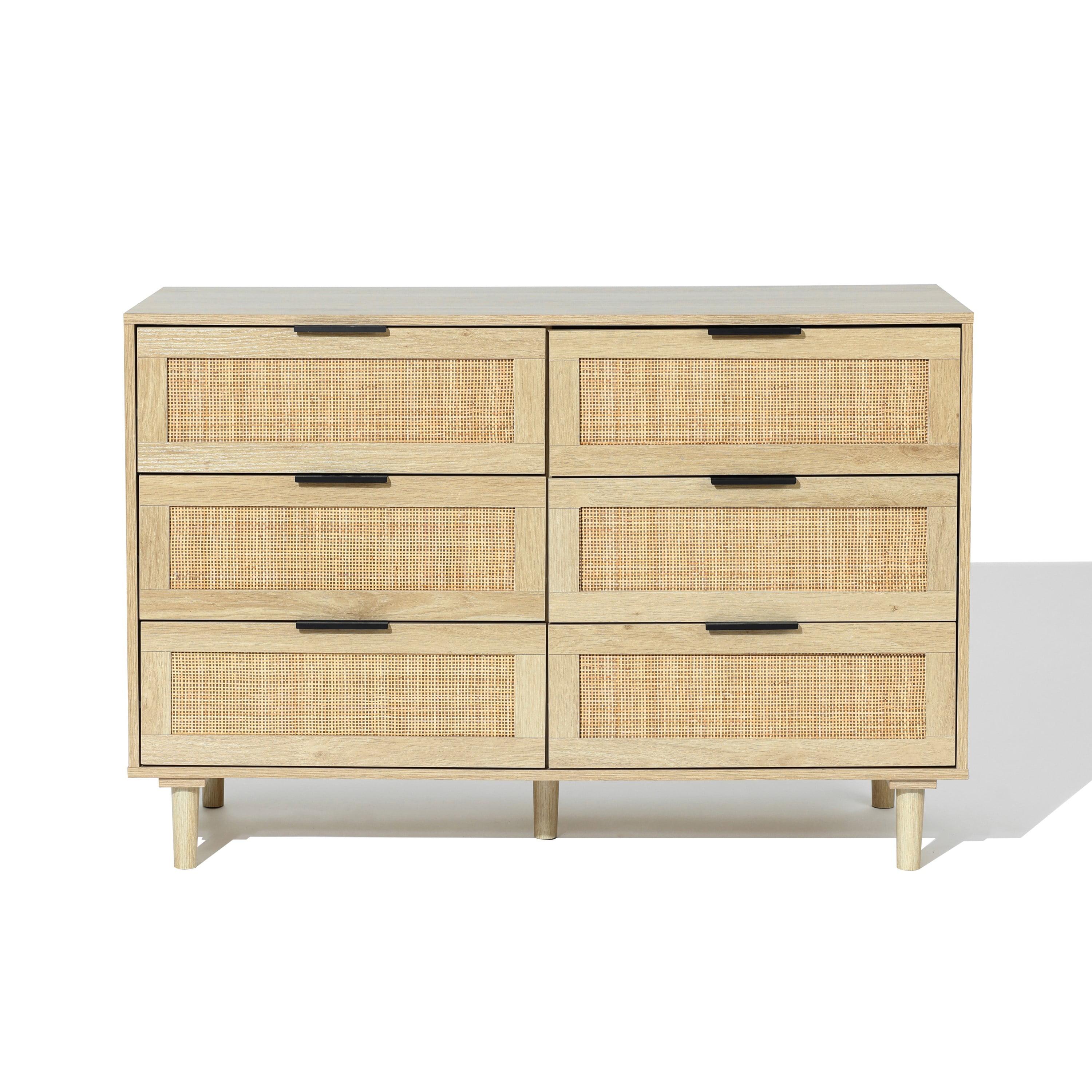 Light Oak Woodgrain Mid-Century Modern 6-Drawer Dresser