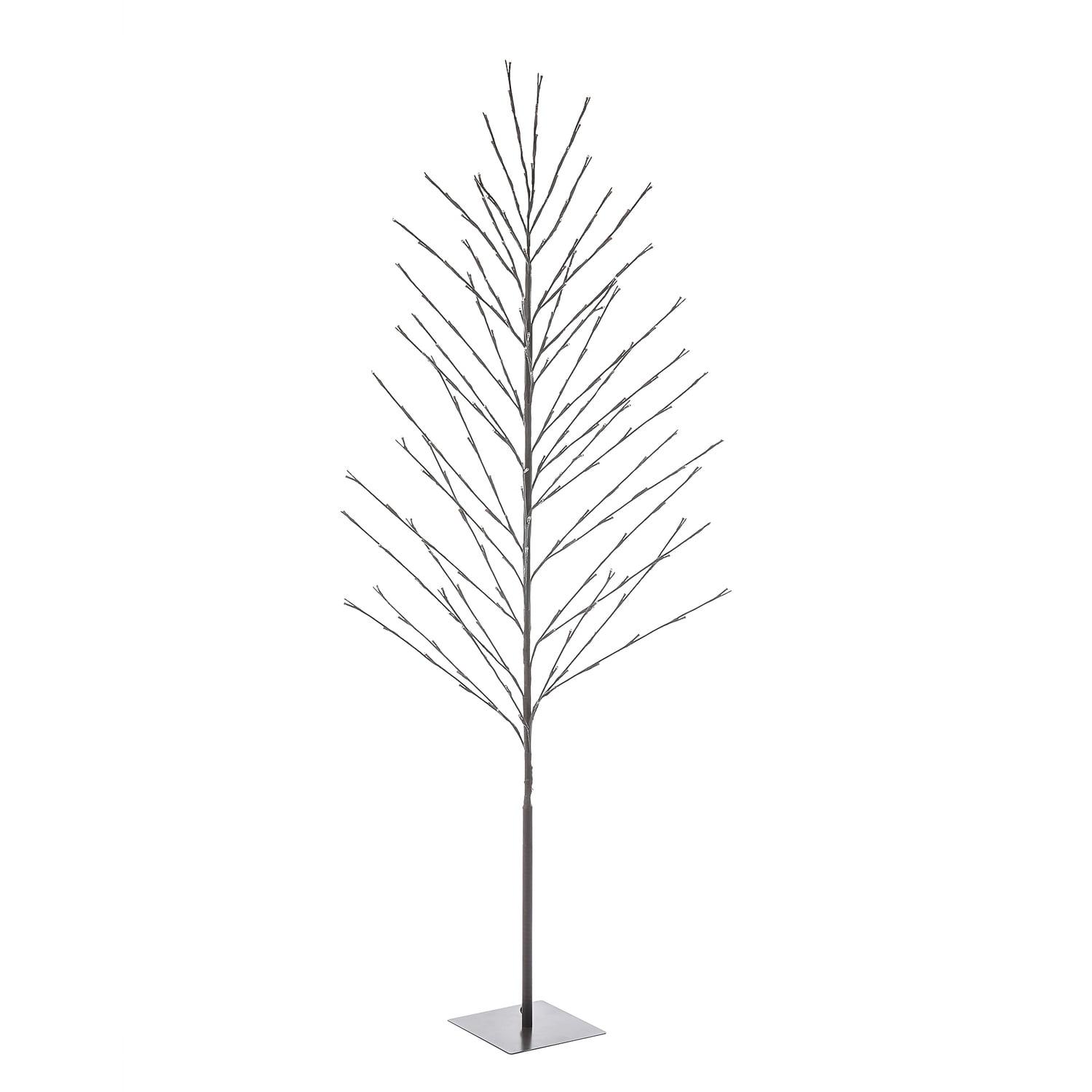 LuxenHome Lighted LED 5.9Ft Brown Birch Twig Tree Decoration, Artificial Birch Tree with Metal Base