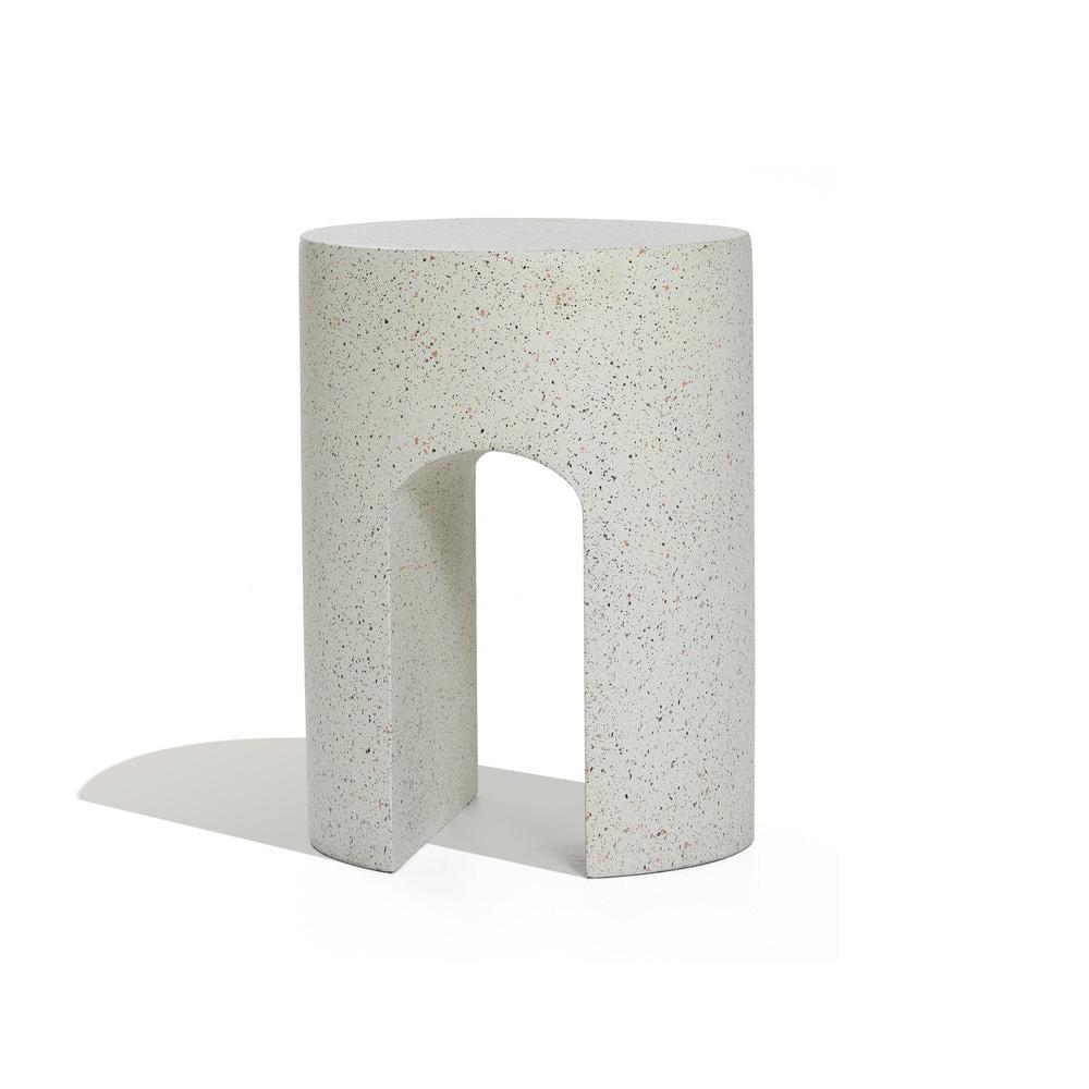 Ivory White Cement U-Shaped Outdoor Side Table