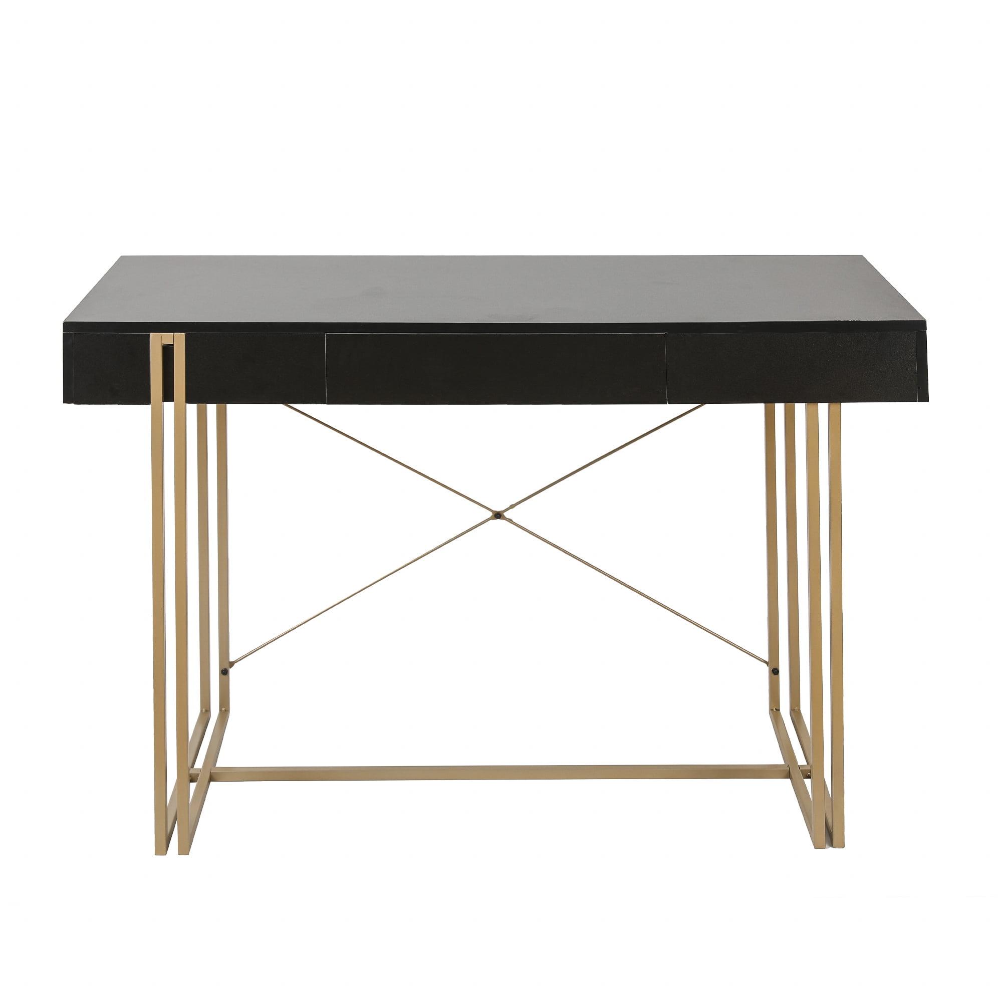 Modern Black Wood Desk with Gold Legs and Drawer