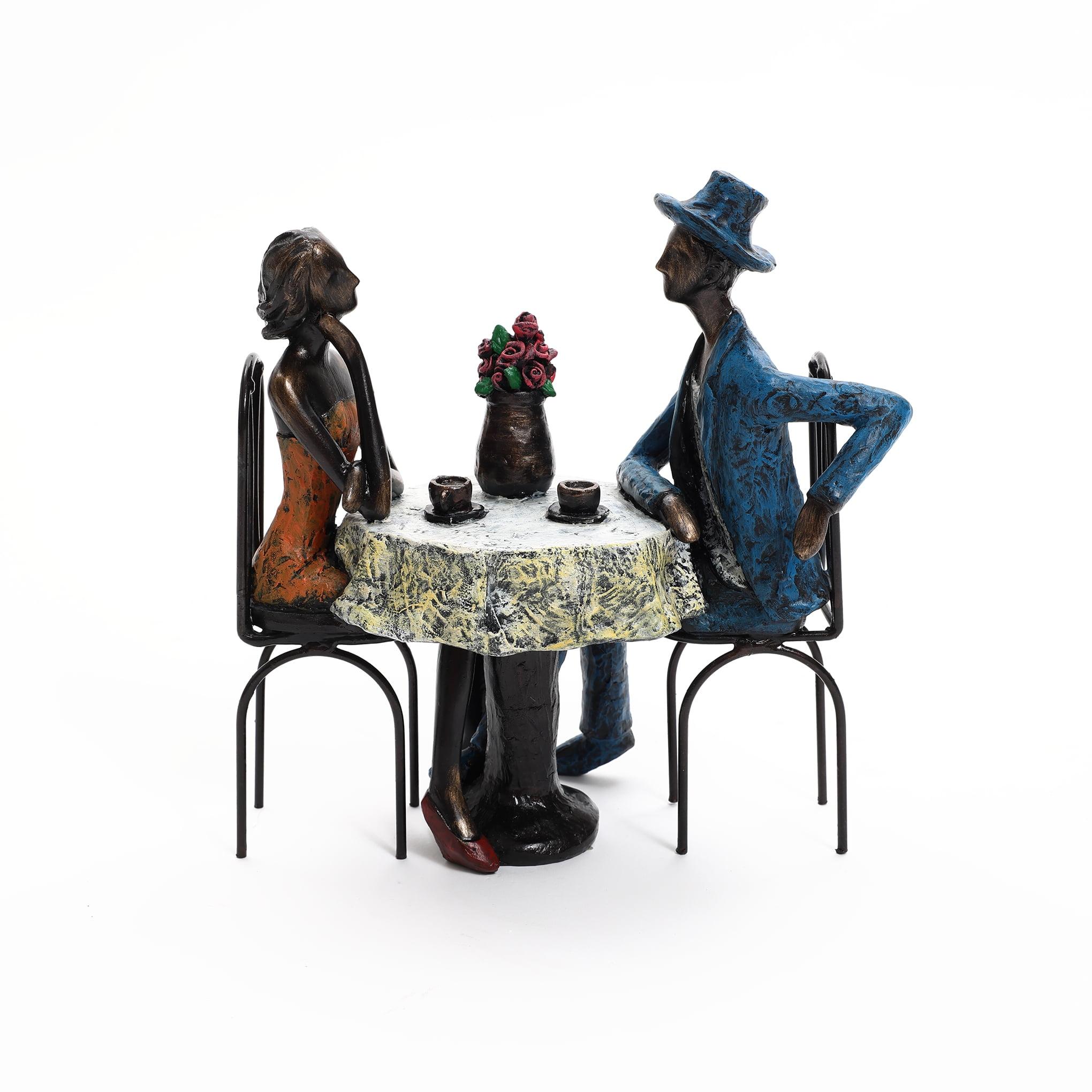 LuxenHome 9.4" LuxenHome Modern Brown Polyresin Couple Date Night Tabletop Home Decor Multicolored