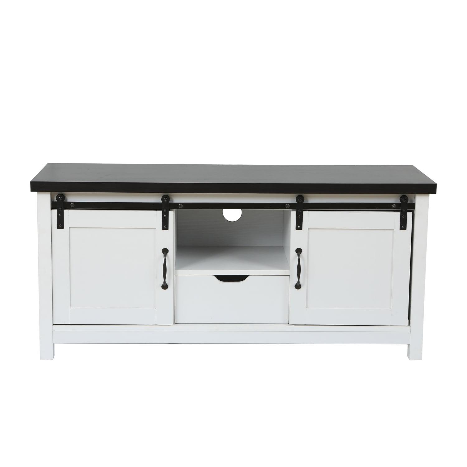 LuxenHome Modern Farmhouse White with Dark Brown 47.3" Wide TV Stand for TVs Up To 55-Inch