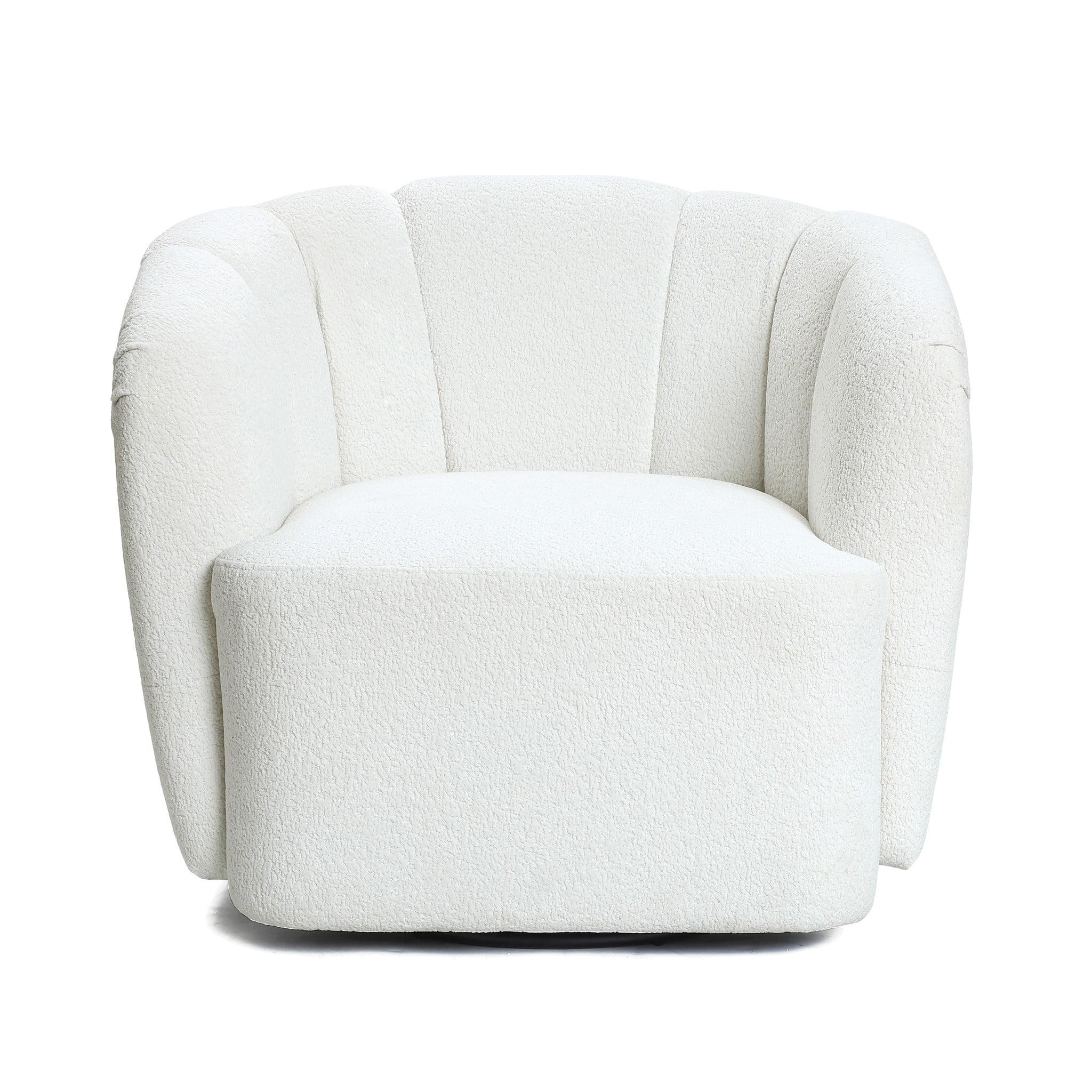 LuxenHome Modern Upholstered Ivory Boucle Swivel Barrel Accent Chair Beige