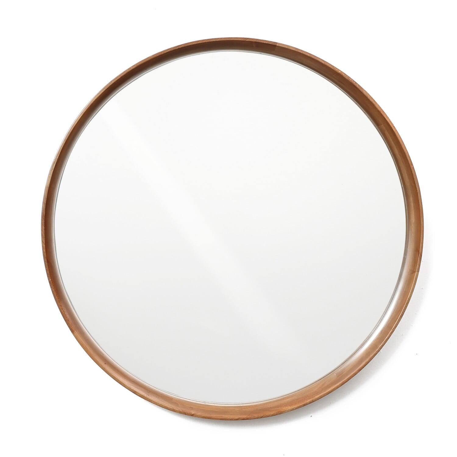 Natural Rubberwood Frame Round Wall Mirror