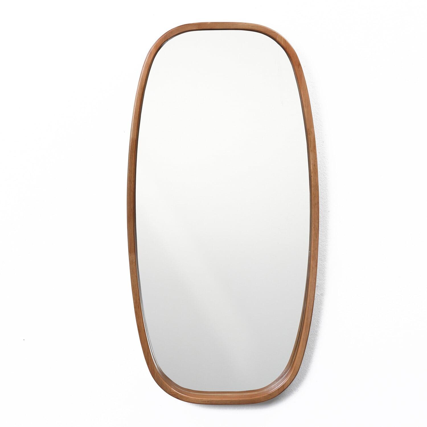 Natural Rubberwood Frame Rounded Rectangle Wall Mirror