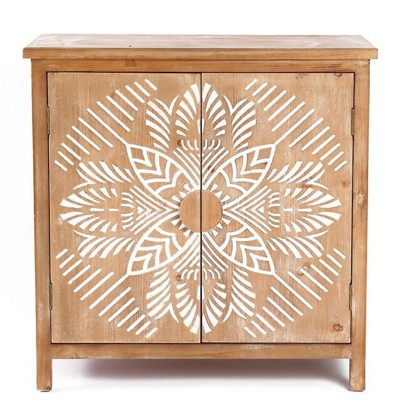 Rococo Romance 32'' White Natural Wood Floral Accent Cabinet