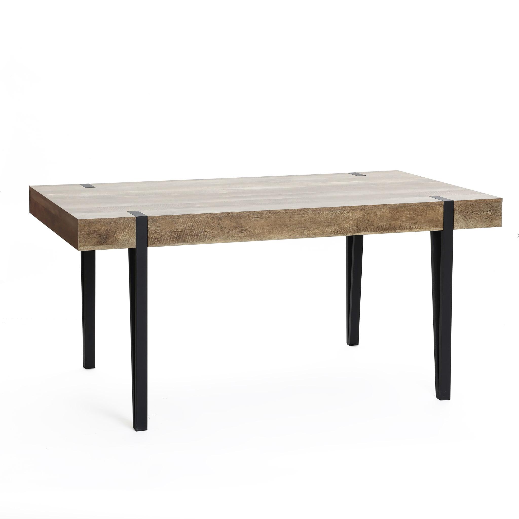 LuxenHome Oak Finish MDF Wood Black Metal Dining Table Brown