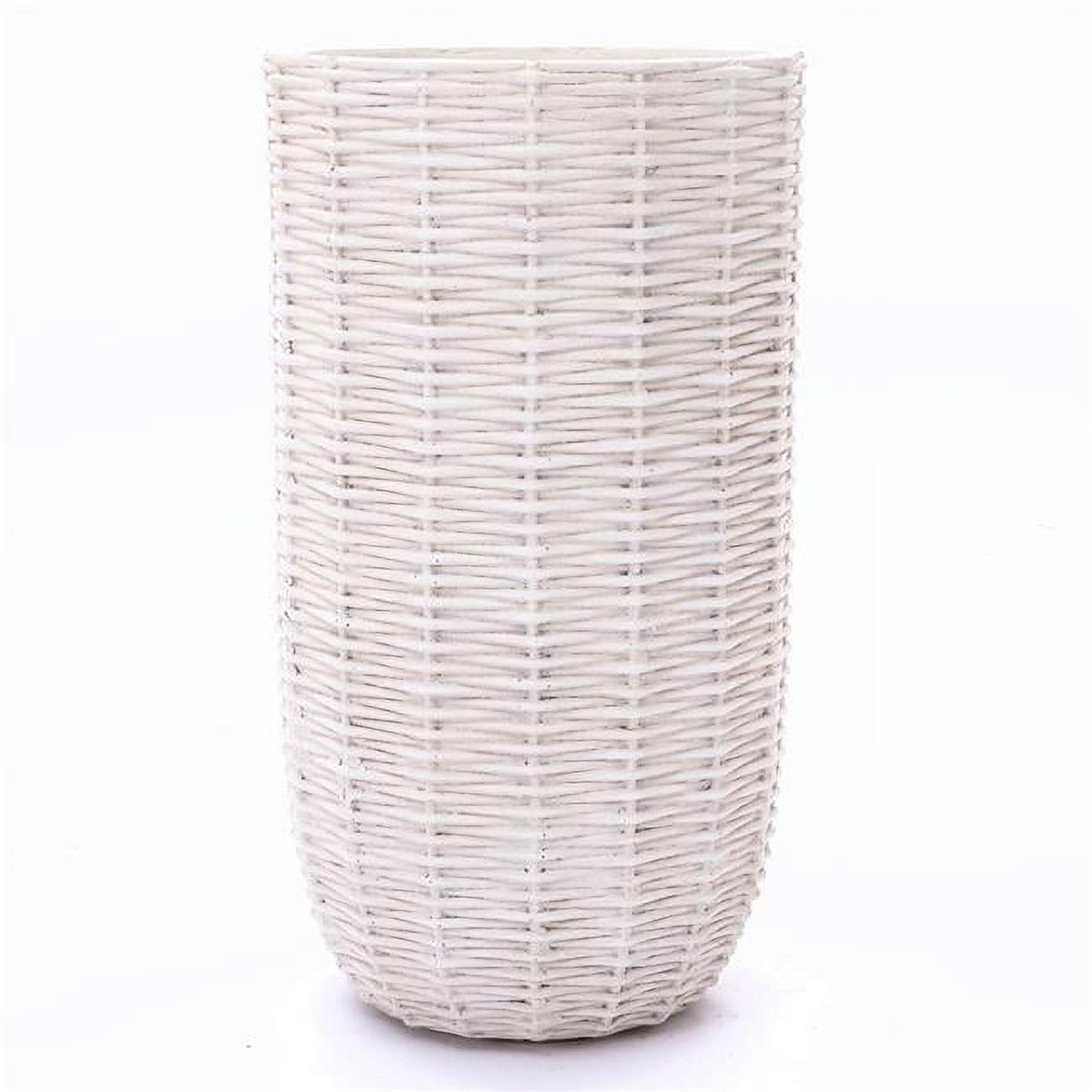 Rustic Off-White MgO Wicker Tall Round Planter, 21.6"