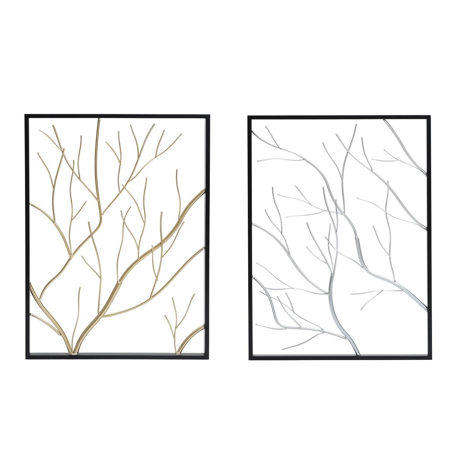 LuxenHome Set of 2 Gold & Silver Tree Branches Wall Decor Panels Multicolored