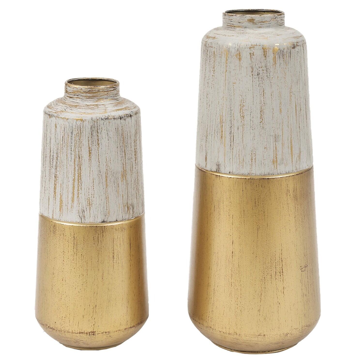 LuxenHome Set of 2 Distressed Gold and Gray Metal Bottle Vases