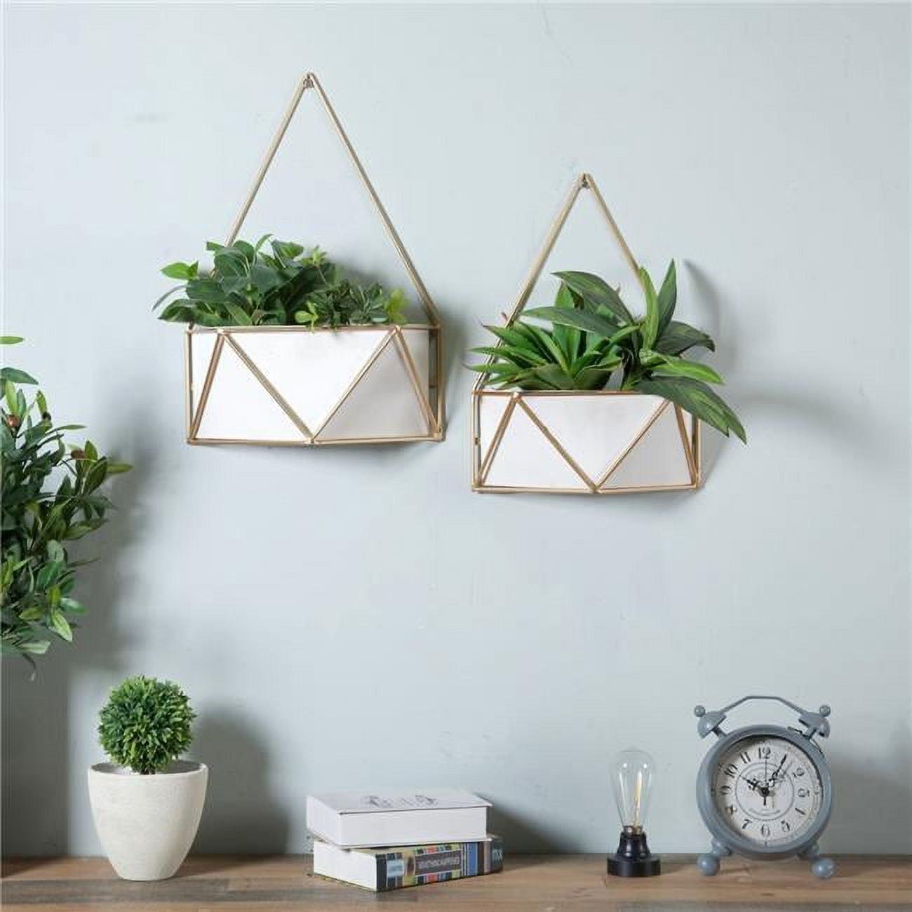 Set of 2 Geometric White and Gold Metal Wall Planters