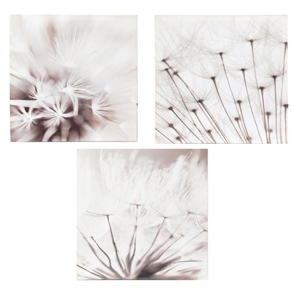 LuxenHome Set of 3 Dandelion Lighted Canvas Prints Gray